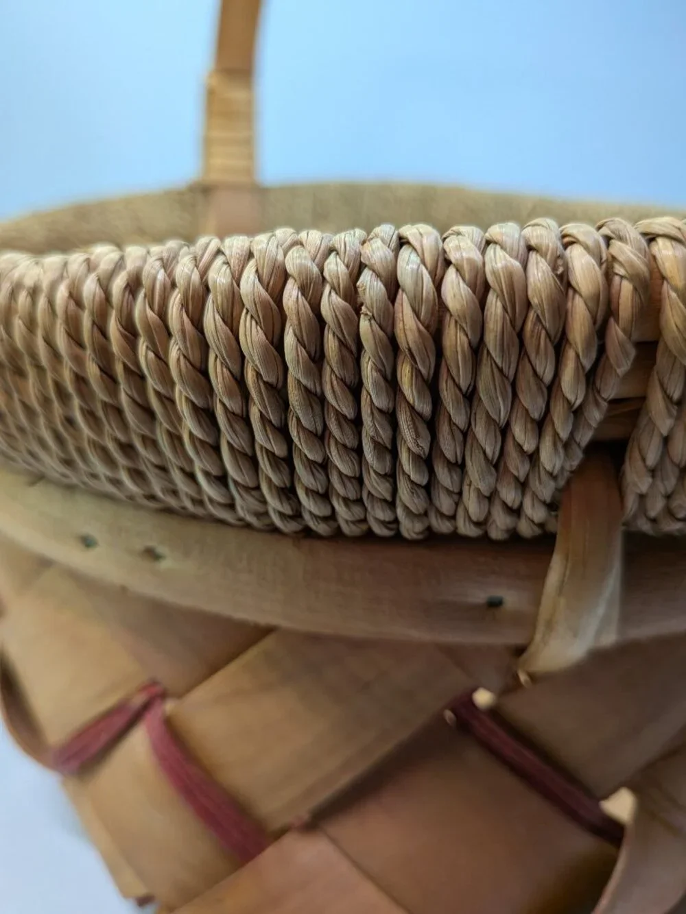 Vintage Mixed Media Decorative Basket Solid Wood Handle Nailed Construction